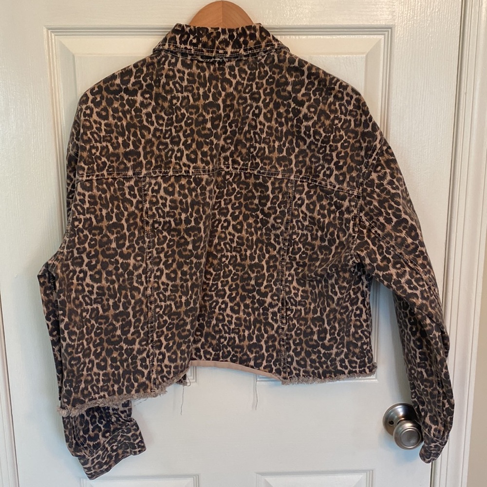 Free People cropped denim leopard jacket M L XL - Picture 9 of 16